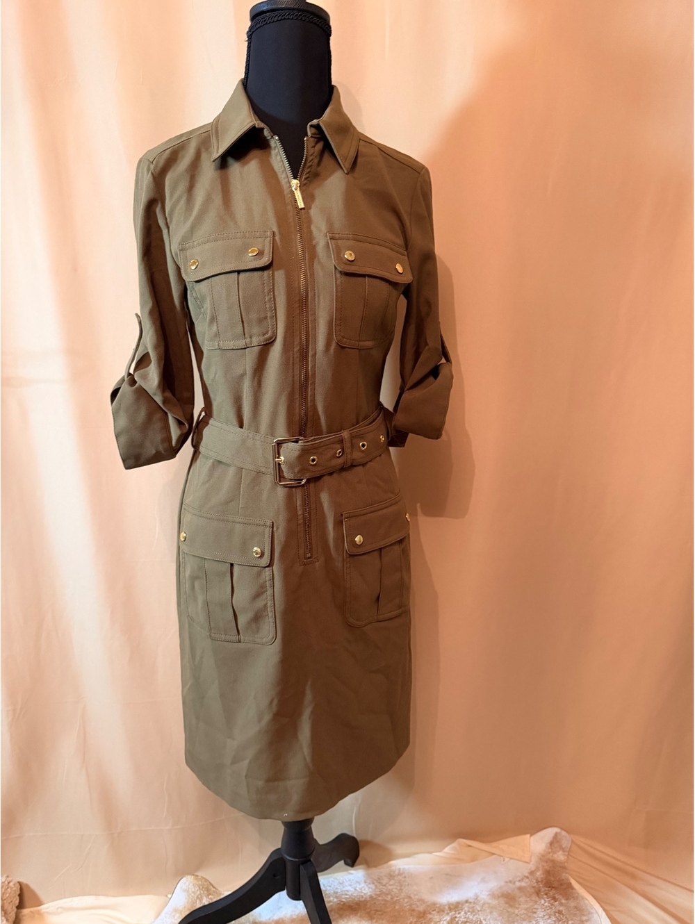 Michael Kors belted Olive Green Utility Dress